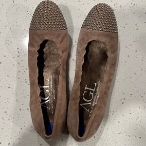 AGL women's Blakely Taupe Studded Flats  studded ballet flat made in Italy 41.5